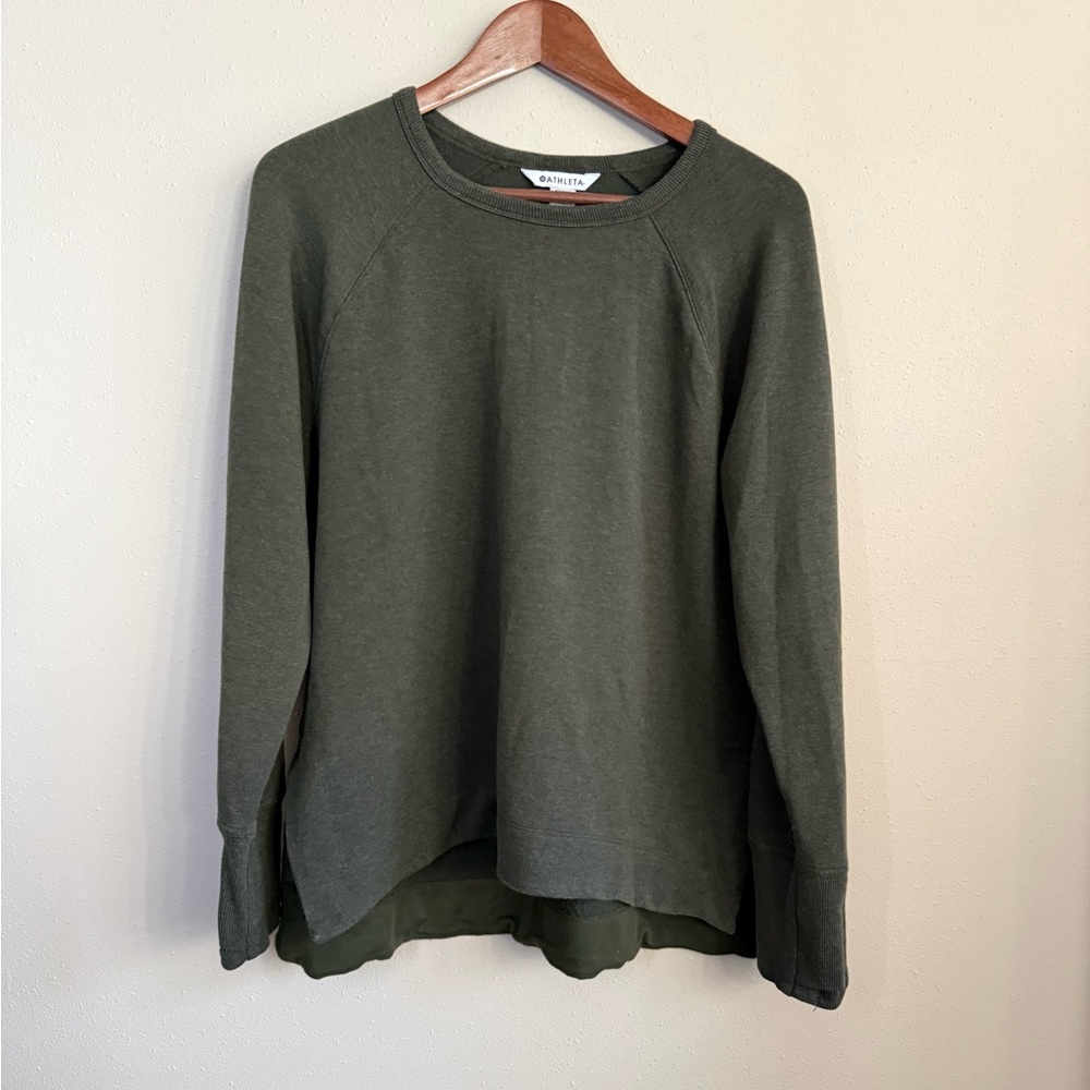 Athleta Olive Green Raglan Sweatshirt Pullover Lounge Athleisure L
